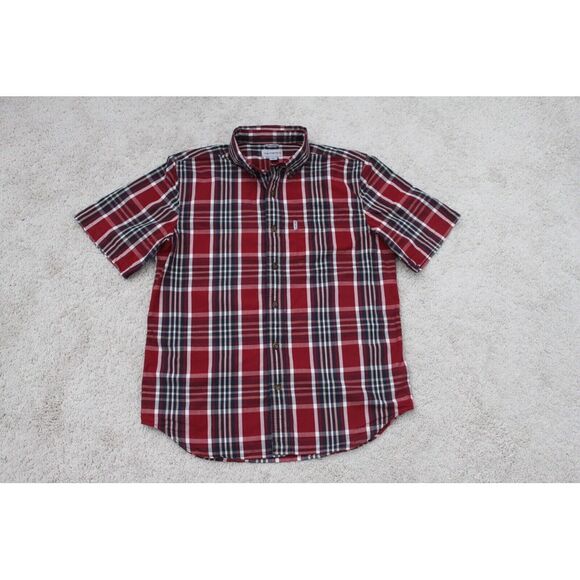 Carhartt Mens Red Plaid Button Up Short Sleeve Large - Picture 1 of 7